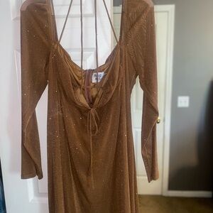 Elegant Brown Glitter Dress